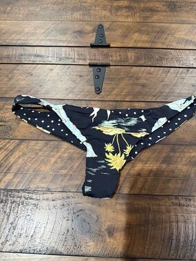 Black Floral Bikini Bottoms with Yellow Palm Print